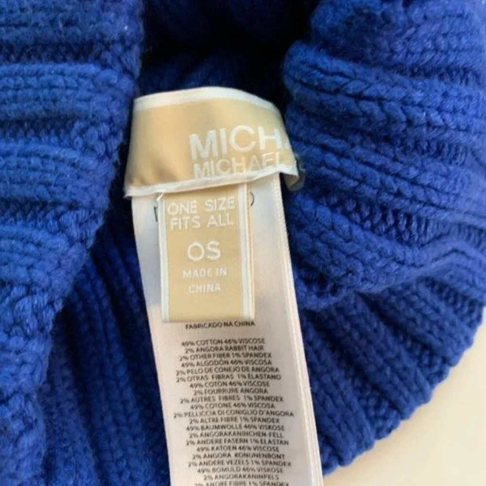 MICHAEL Michael KORS Bright Cobalt Ribbed Beanie Hat with Gold Metal Logo